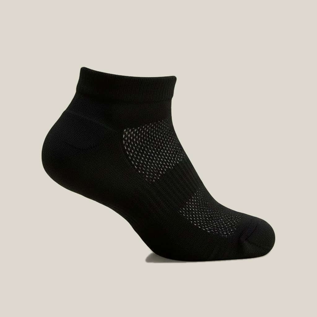 GroundGuard low-cut work sock — mesh instep, dense heel and toe