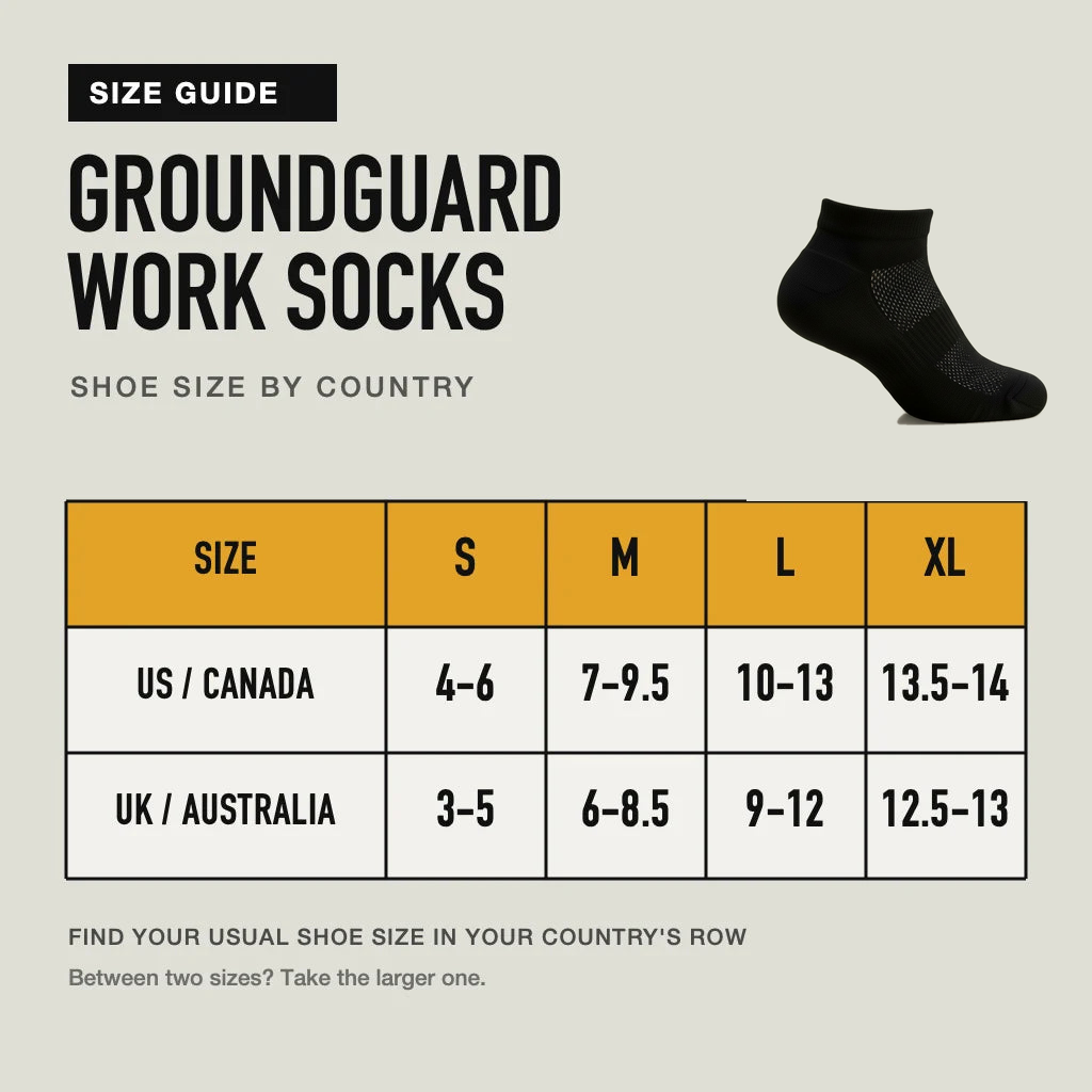 GroundGuard work socks size guide